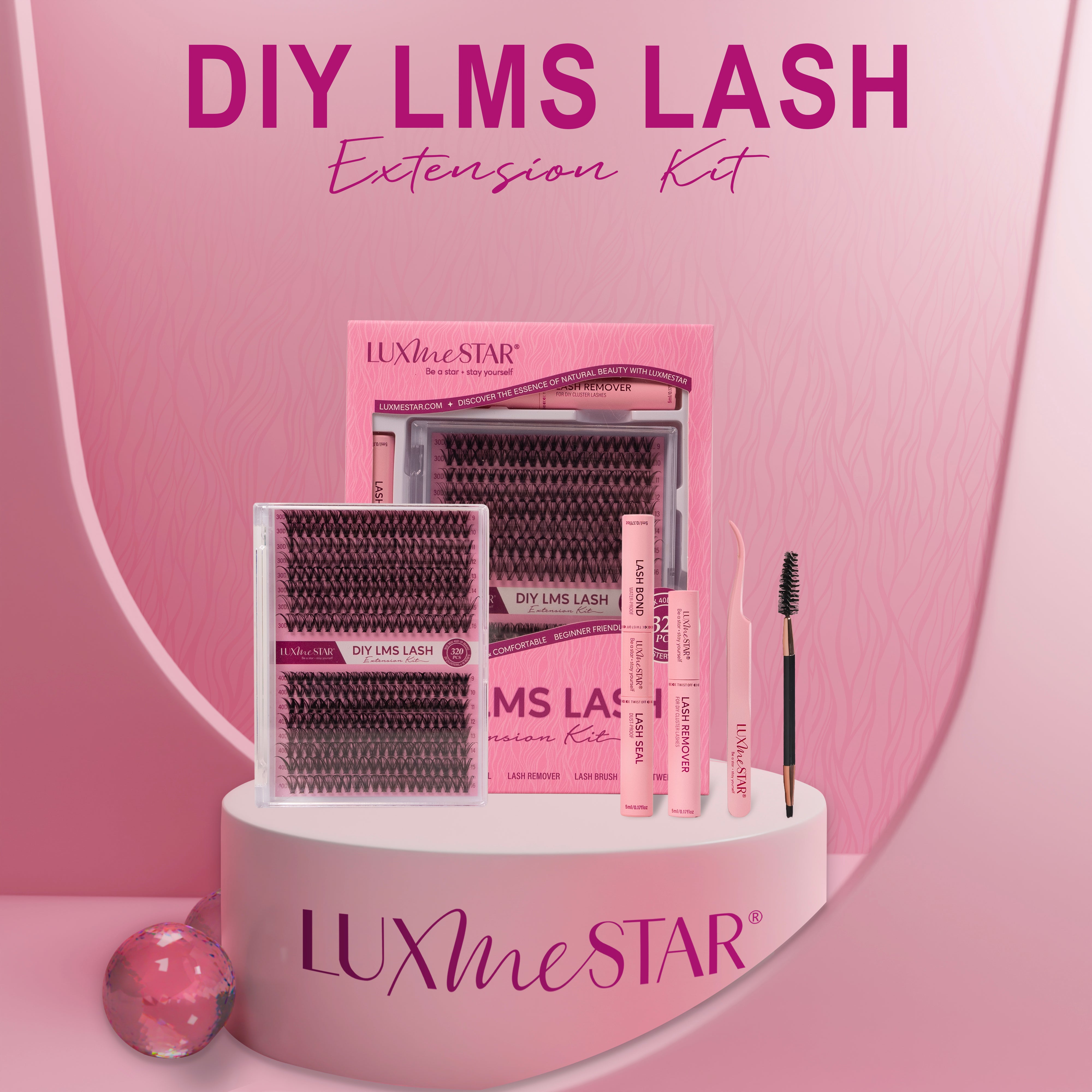 LuxMeStar DIY Lash Extension Kit 320pcs Individual Lashes Cluster D Curl (30D+40D, 9-16mm)