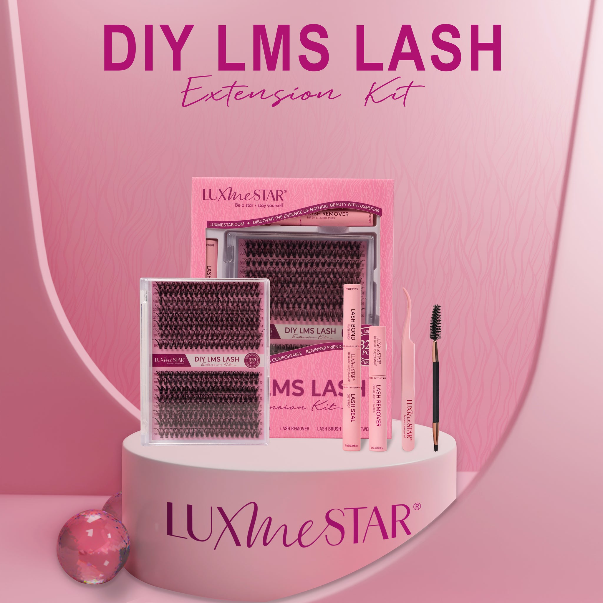 LuxMeStar DIY Lash Extension Kit 320pcs Individual Lashes Cluster D Curl (30D+40D, 9-16mm)